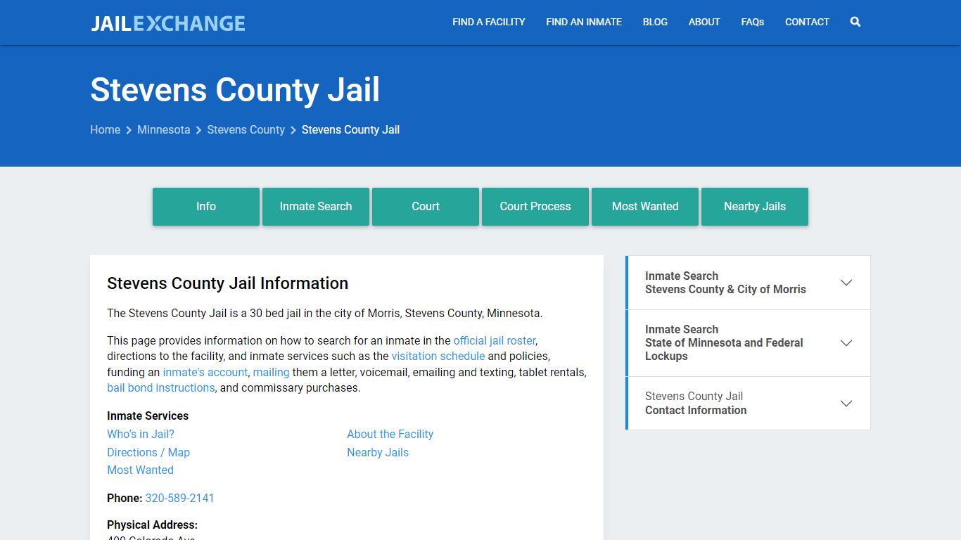 Stevens County Jail, MN Inmate Search, Information